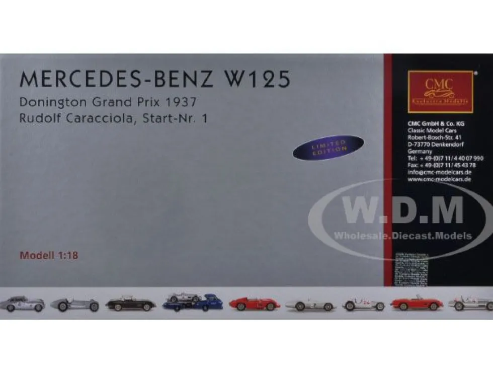 Mercedes W125 #3 Manfred von Brauchitsch 1937 GP Donington Limited to 1000pc Worldwide 1/18 Diecast Model Car CMC 115