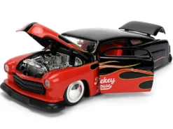 1951 Mercury Coupe Black with Flame Graphics and Red Interior and Mickey Mouse Diecast Figure "Disney's Mickey Mouse" "Hollywood Rides" Series 1/24 Diecast Model Car by Jada