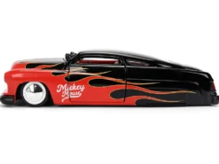 1951 Mercury Coupe Black with Flame Graphics and Red Interior and Mickey Mouse Diecast Figure "Disney's Mickey Mouse" "Hollywood Rides" Series 1/24 Diecast Model Car by Jada