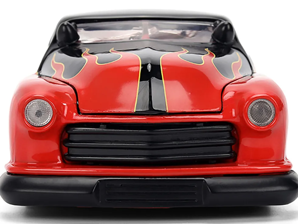 1951 Mercury Coupe Black with Flame Graphics and Red Interior and Mickey Mouse Diecast Figure "Disney's Mickey Mouse" "Hollywood Rides" Series 1/24 Diecast Model Car by Jada
