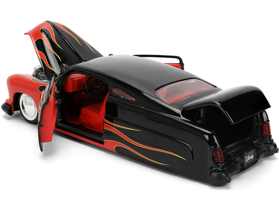 1951 Mercury Coupe Black with Flame Graphics and Red Interior and Mickey Mouse Diecast Figure "Disney's Mickey Mouse" "Hollywood Rides" Series 1/24 Diecast Model Car by Jada