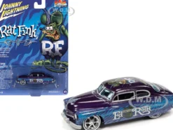 1949 Mercury Coupe Custom Purple Metallic with Graphics Rat Fink Pop Culture 2022 Release 1 1/64 Diecast Model Car Johnny Lightning JLPC006-JLSP238