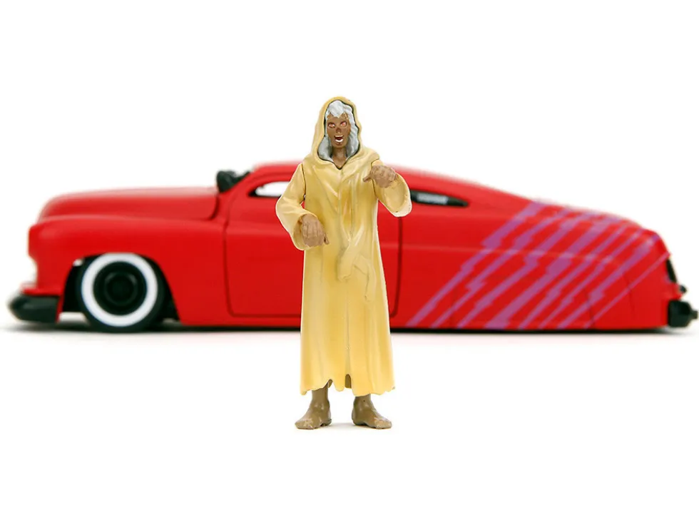 1951 Mercury Matt Red with Purple Stripes and Creep Diecast Figure "Creepshow" (1982) Movie "Hollywood Rides" Series 1/24 Diecast Model Car by Jada