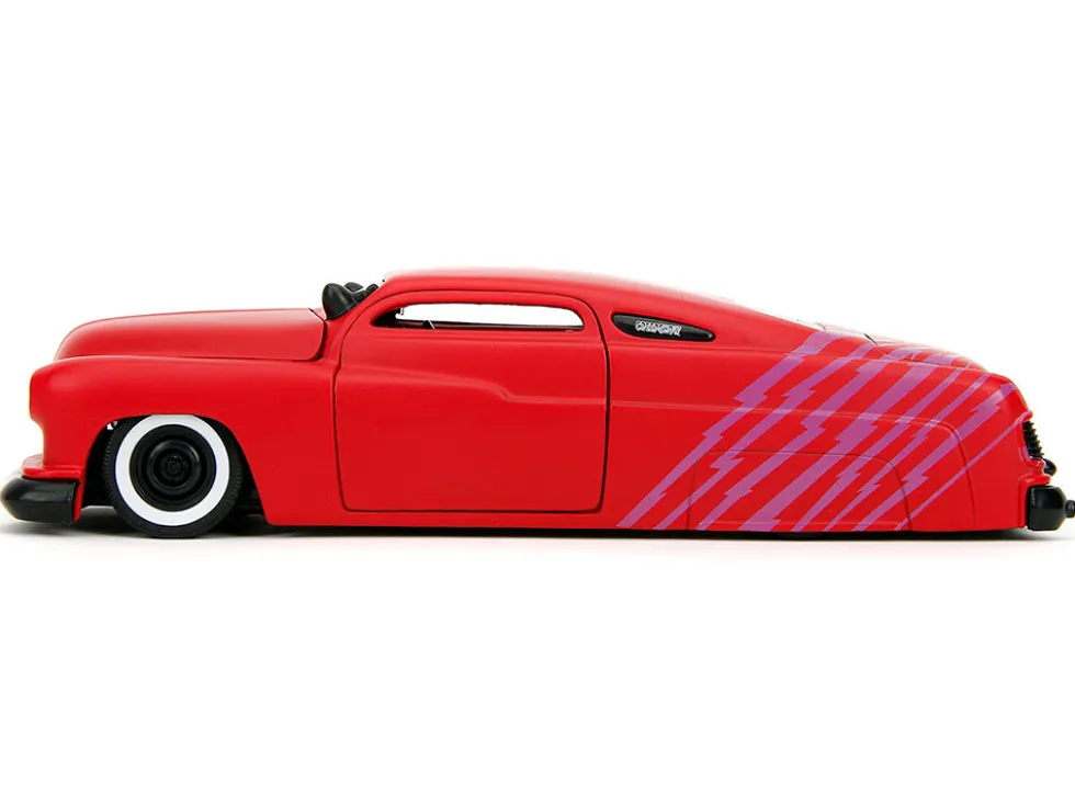 1951 Mercury Matt Red with Purple Stripes and Creep Diecast Figure "Creepshow" (1982) Movie "Hollywood Rides" Series 1/24 Diecast Model Car by Jada