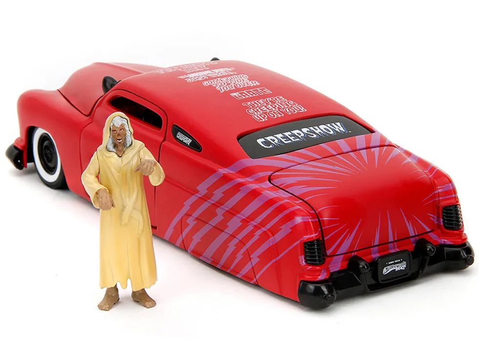 1951 Mercury Matt Red with Purple Stripes and Creep Diecast Figure "Creepshow" (1982) Movie "Hollywood Rides" Series 1/24 Diecast Model Car by Jada
