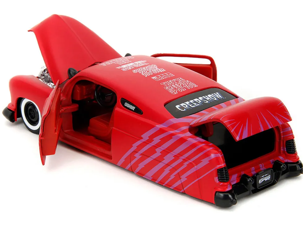 1951 Mercury Matt Red with Purple Stripes and Creep Diecast Figure "Creepshow" (1982) Movie "Hollywood Rides" Series 1/24 Diecast Model Car by Jada