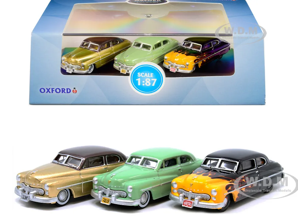 1949 Mercury Set of 3 Cars 70th Anniversary 1/87 HO Scale Diecast Model Cars Oxford Diecast 87SET002