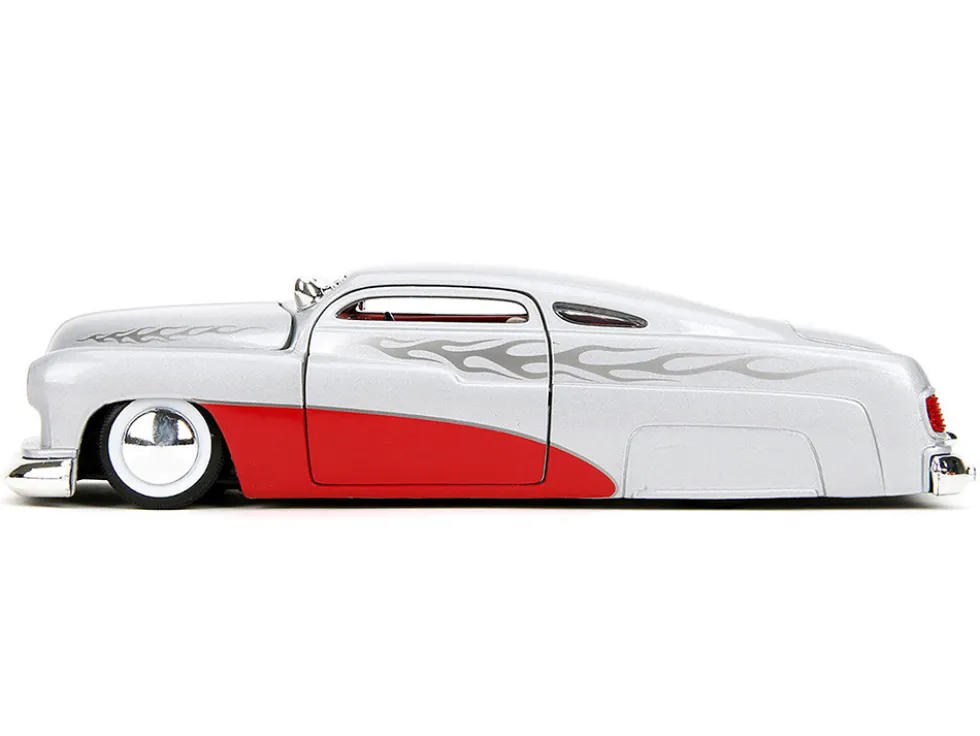 1951 Mercury Silver Metallic and Red with Flame Graphics and Red Interior "Bigtime Muscle" Series 1/24 Diecast Model Car by Jada