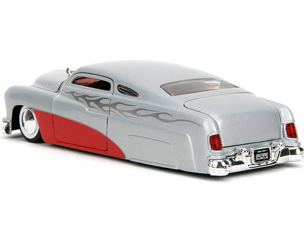 1951 Mercury Silver Metallic and Red with Flame Graphics and Red Interior "Bigtime Muscle" Series 1/24 Diecast Model Car by Jada