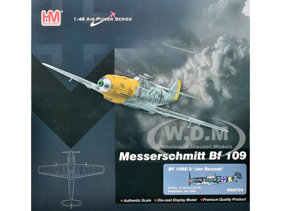 Messerschmitt Bf 109E-3 Fighter Aircraft "White 2, Jan Reznak, 13.(slow)/JG 52, Kraznodar, USSR" (1943) German Luftwaffe "Air Power Series" 1/48 Diecast Model by Hobby Master