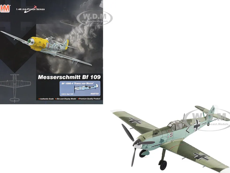 Messerschmitt BF 109E-4 Fighter Aircraft "Franz von Werra, II/JG-3" (1940) German Luftwaffe "Air Power Series" 1/48 Diecast Model by Hobby Master