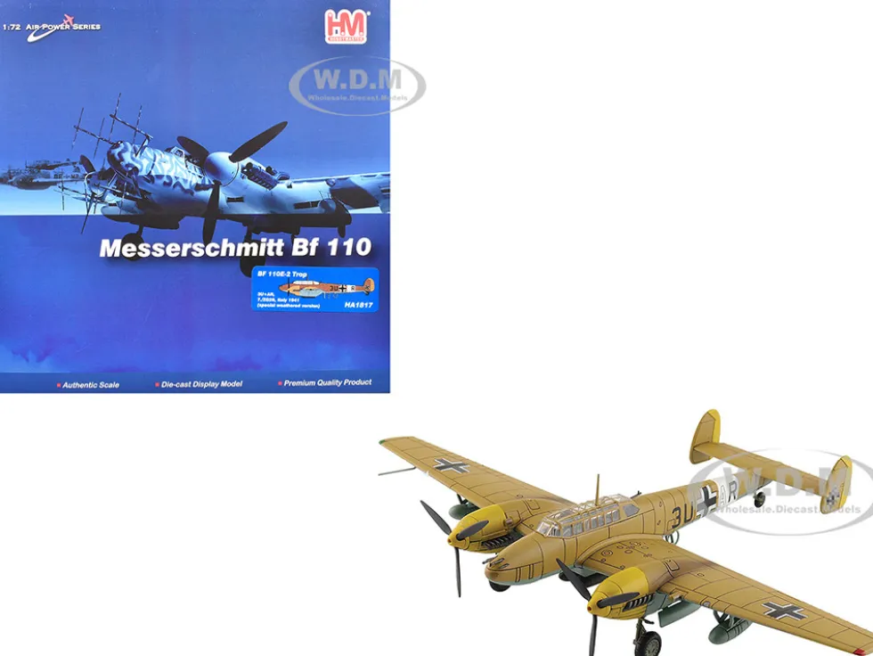 Messerschmitt BF 110E-2 Trop Fighter Aircraft "3U+AR, 7./ZG26, Italy" (1941) German Luftwaffe "Air Power Series" 1/72 Diecast Model by Hobby Master