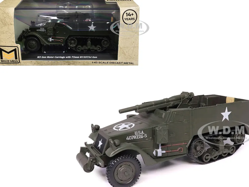 M3 Gun Motor Carriage with 75mm M1897A4 Gun Olive Drab "United States Army" 1/43 Diecast Model by Militaria Die Cast