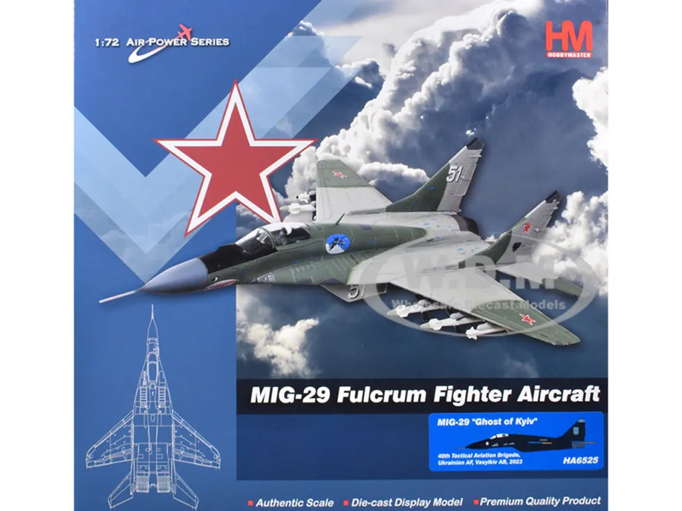 Mikoyan MIG-29 Fulcrum Aircraft "Ghost of Kyiv, 40th Tactical Aviation Brigade, Vasylkiv Air Base" (2023) Ukrainian Air Force "Air Power Series" 1/72 Diecast Model by Hobby Master