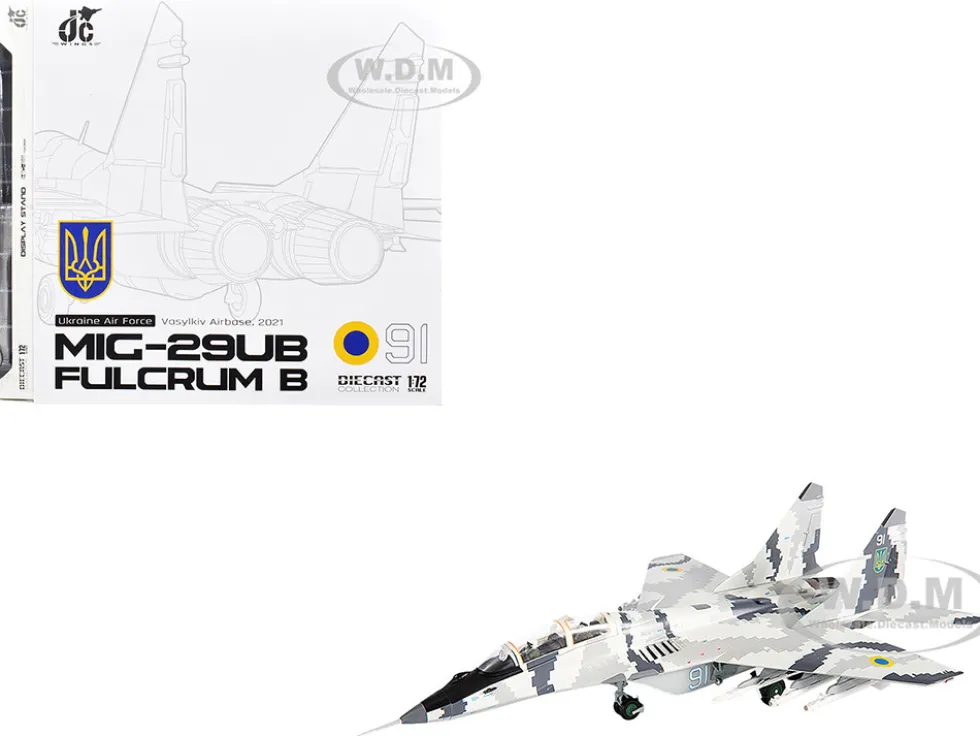 Mikoyan MiG-29UB Fulcrum-B Fighter Aircraft "Vasylkiv Air Base, Ukraine" (2021) Ukrainian Air Force 1/72 Diecast Model by JC Wings