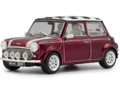 1997 Mini Cooper Sport Purple Metallic with White Stripes and Checkered Top 1/43 Diecast Model Car by Solido