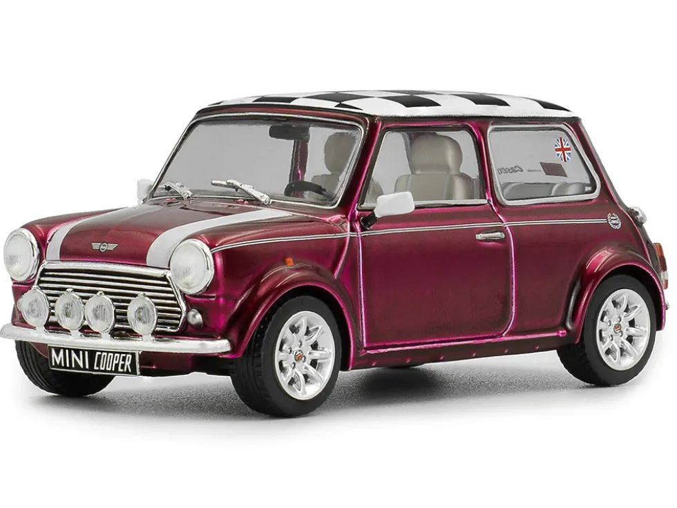 1997 Mini Cooper Sport Purple Metallic with White Stripes and Checkered Top 1/43 Diecast Model Car by Solido