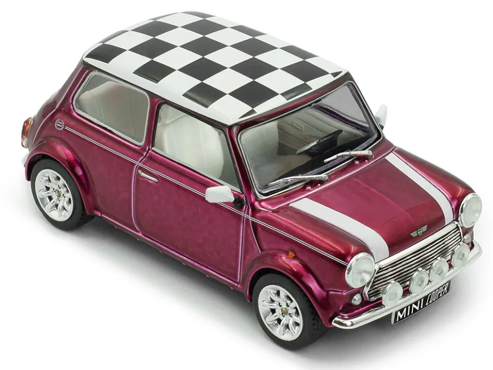 1997 Mini Cooper Sport Purple Metallic with White Stripes and Checkered Top 1/43 Diecast Model Car by Solido