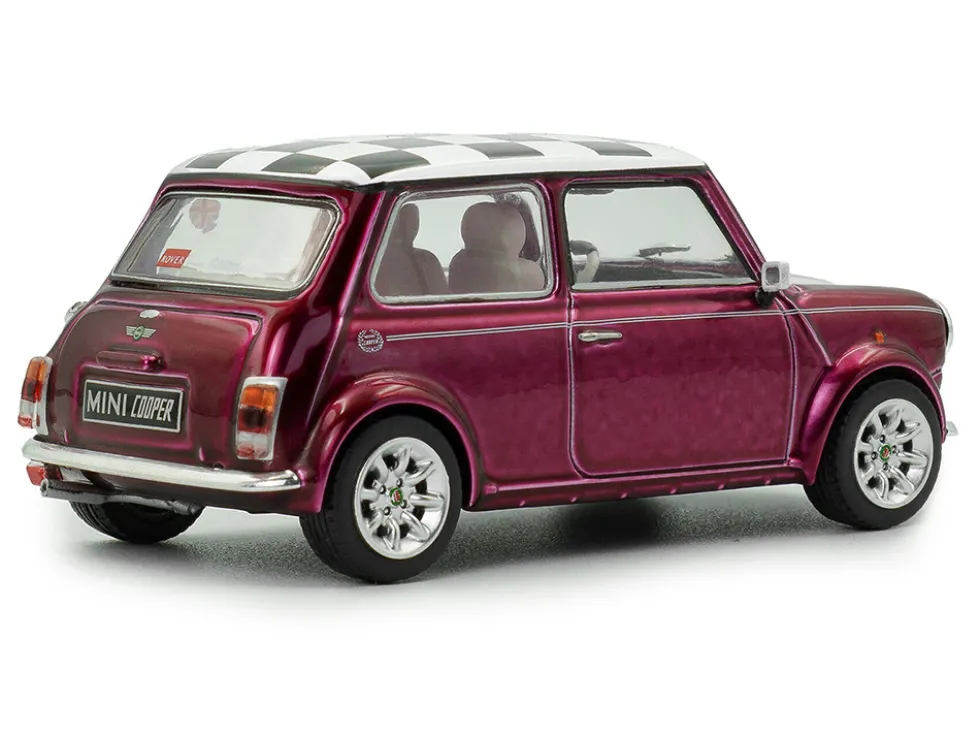 1997 Mini Cooper Sport Purple Metallic with White Stripes and Checkered Top 1/43 Diecast Model Car by Solido