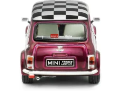 1997 Mini Cooper Sport Purple Metallic with White Stripes and Checkered Top 1/43 Diecast Model Car by Solido