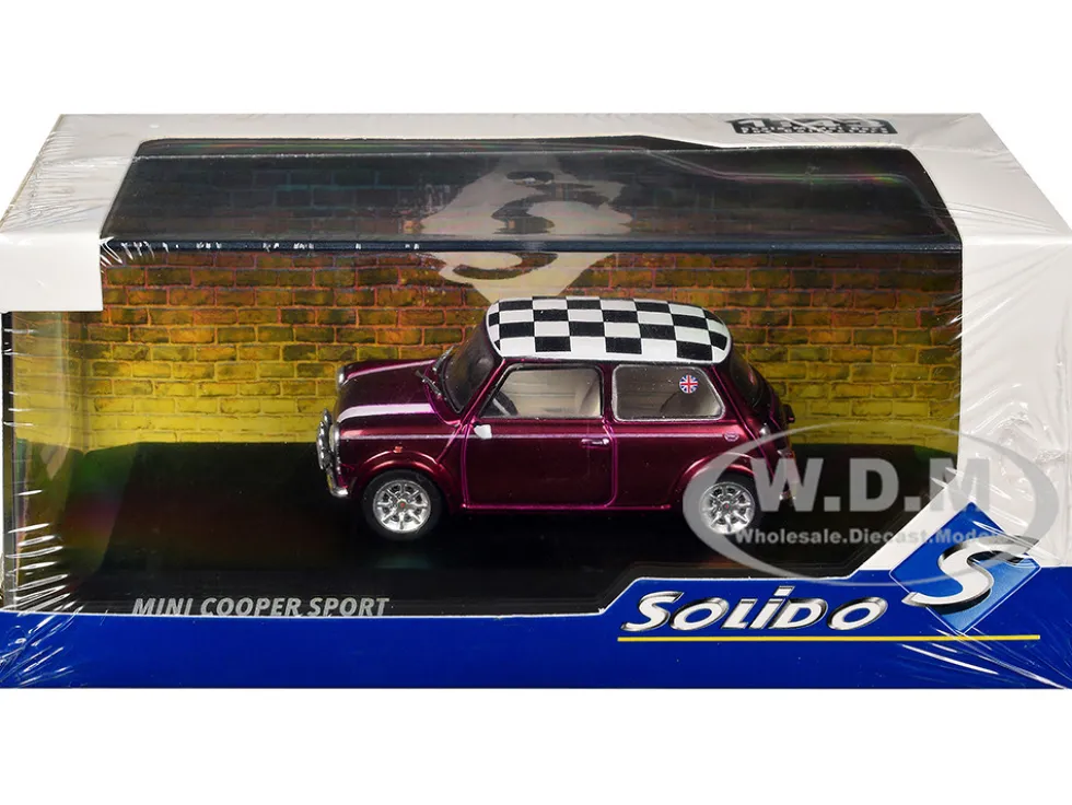 1997 Mini Cooper Sport Purple Metallic with White Stripes and Checkered Top 1/43 Diecast Model Car by Solido