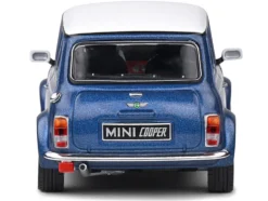 1994 Mini Cooper Sport Tahiti Blue Metallic with White Top and Stripes 1/43 Diecast Model Car by Solido