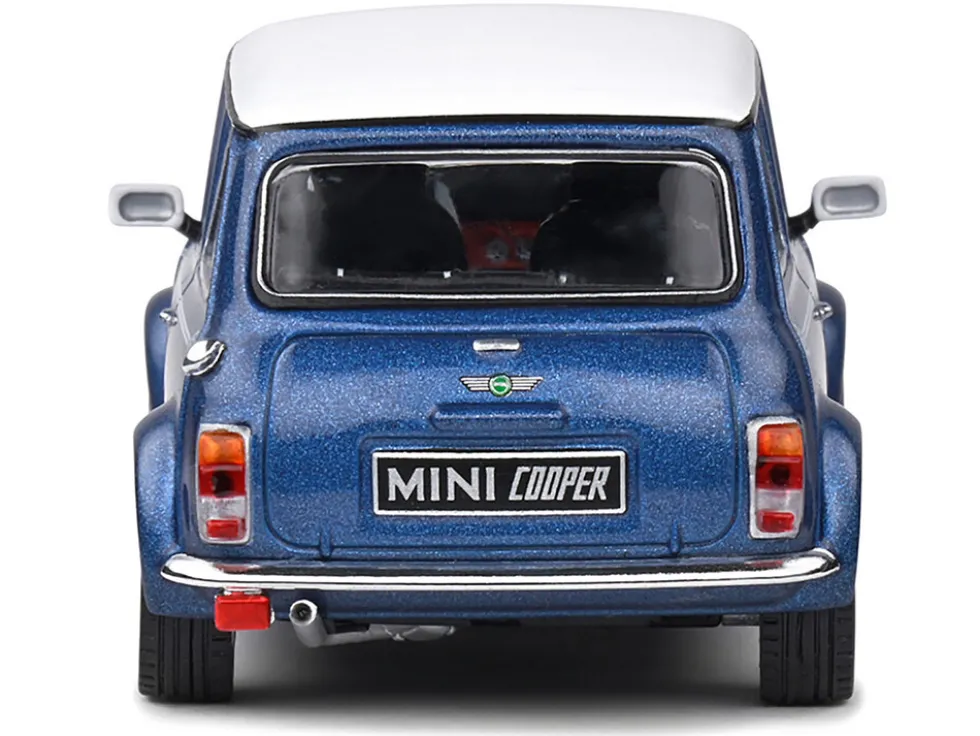 1994 Mini Cooper Sport Tahiti Blue Metallic with White Top and Stripes 1/43 Diecast Model Car by Solido