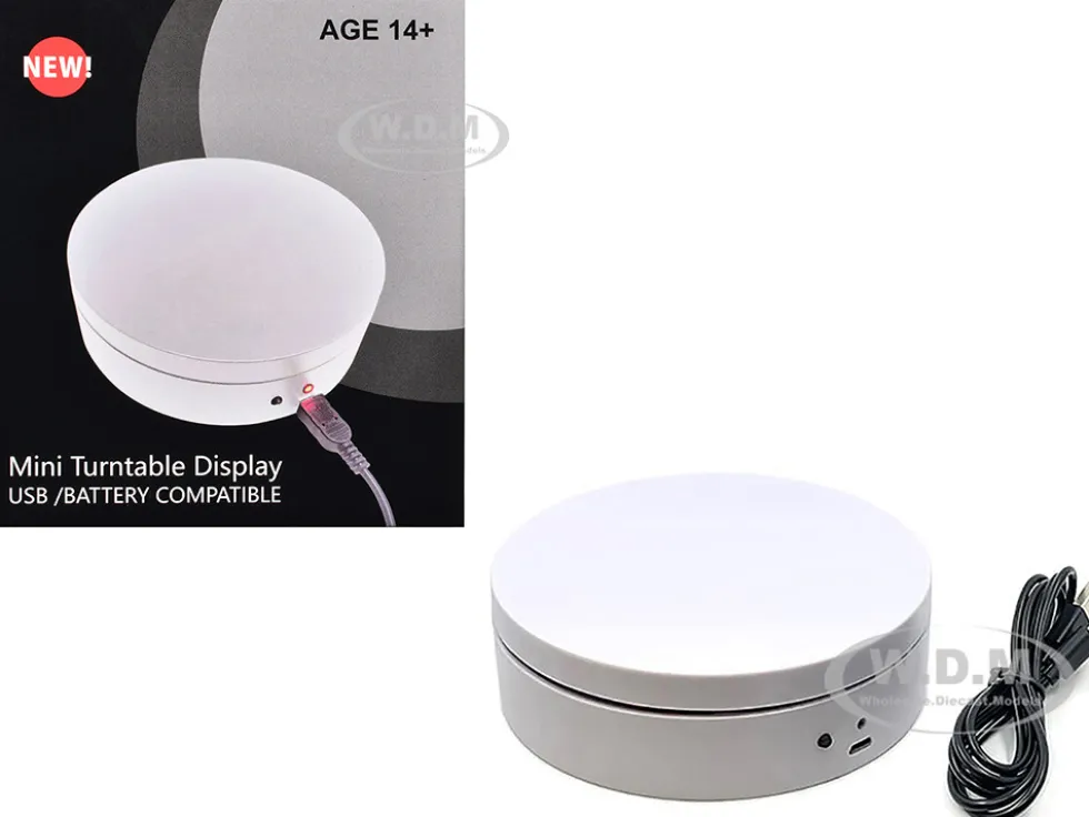 Mini Turntable Rotating Display Stand 4.75" with White Base for 1/64 Scale Model Cars