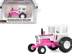 Minneapolis Moline G840 Wide Front Tractor with Cab Hot Pink and White 1/64 Diecast Model by SpecCast