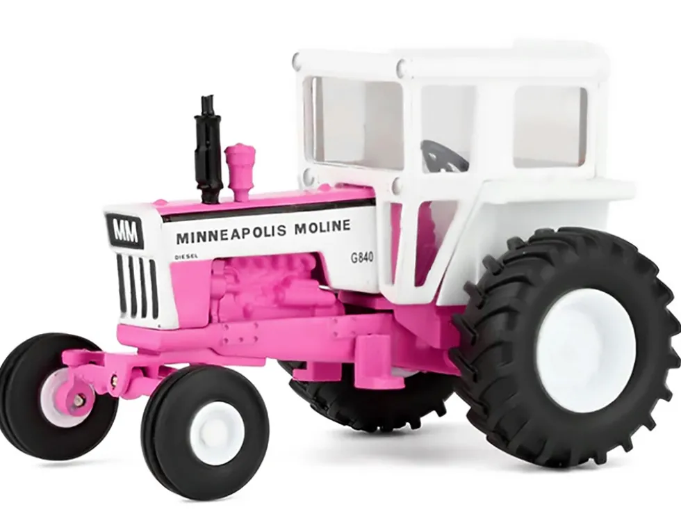 Minneapolis Moline G840 Wide Front Tractor with Cab Hot Pink and White 1/64 Diecast Model by SpecCast
