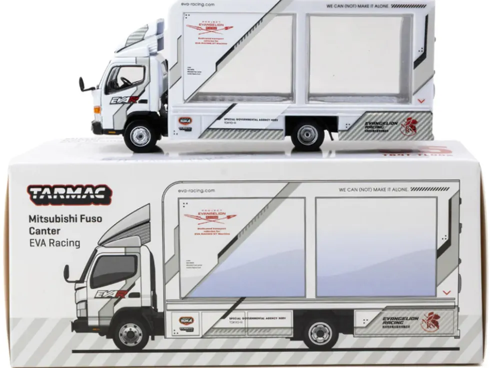Mitsubishi Fuso Canter Mobile Display Truck RHD (Right Hand Drive) "EVA Racing" White with Graphics "Truck64" Series 1/64 Diecast Model Car by Tarmac Works