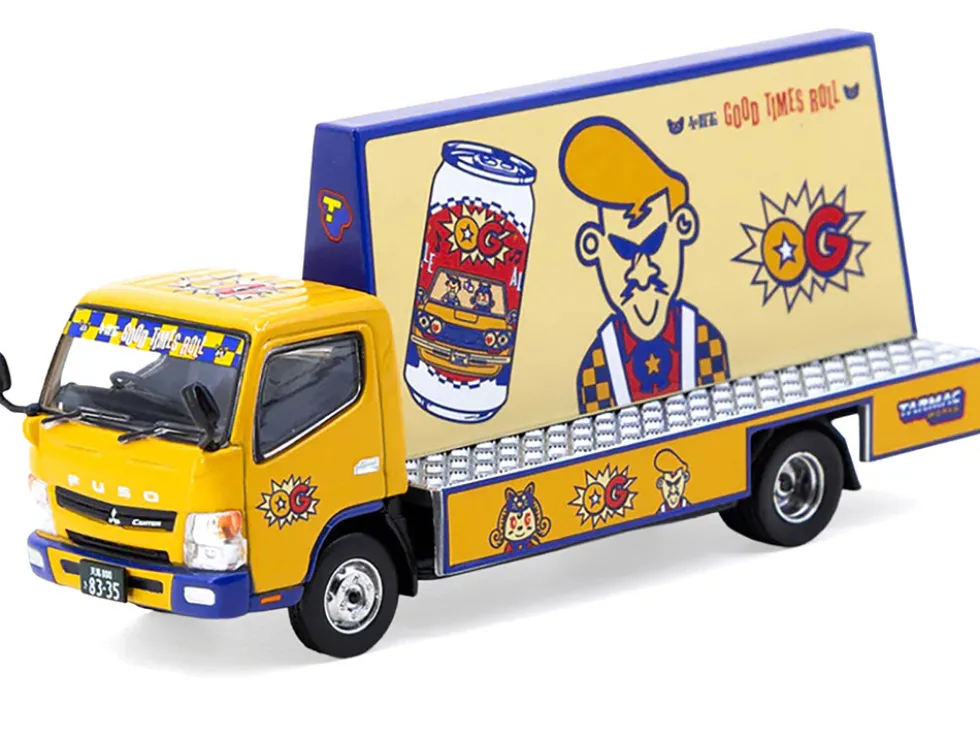 Mitsubishi Fuso Canter Mobile Ad Truck RHD (Right Hand Drive) "OG Beer" Yellow with Graphics "Truck64" Series 1/64 Diecast Model Car by Tarmac Works