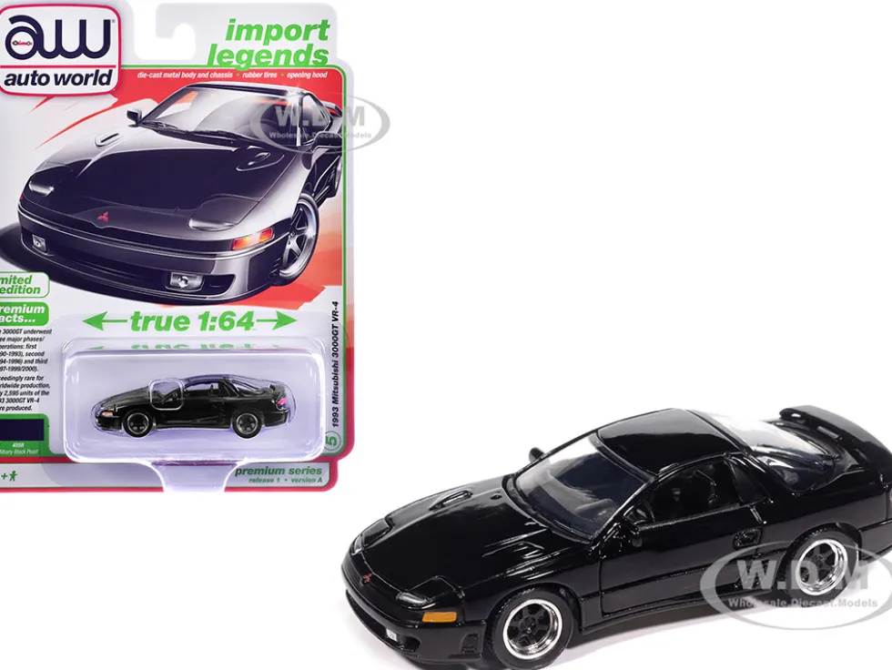 1993 Mitsubishi 3000GT VR-4 Albany Black Pearl "Import Legends" Series 1/64 Diecast Model Car by Auto World