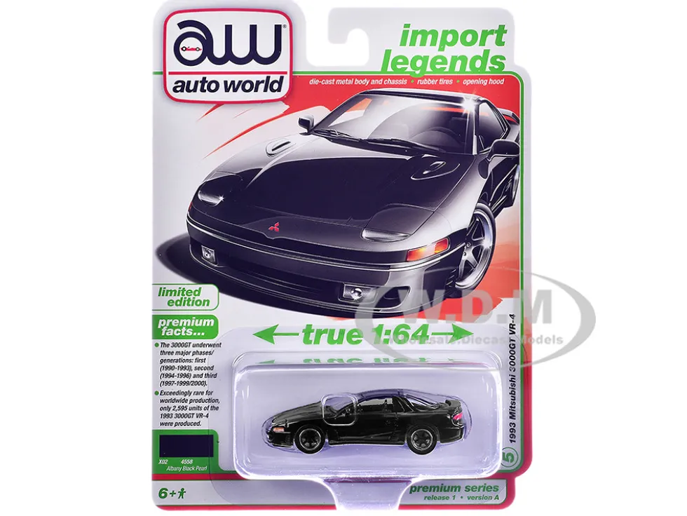 1993 Mitsubishi 3000GT VR-4 Albany Black Pearl "Import Legends" Series 1/64 Diecast Model Car by Auto World