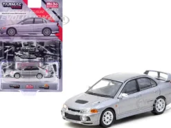 Mitsubishi Lancer Evolution IV Silver Metallic with Tarmac Cards "Global64" Series 1/64 Diecast Model by Tarmac Works