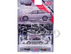Mitsubishi Lancer Evolution IV Silver Metallic with Tarmac Cards 
