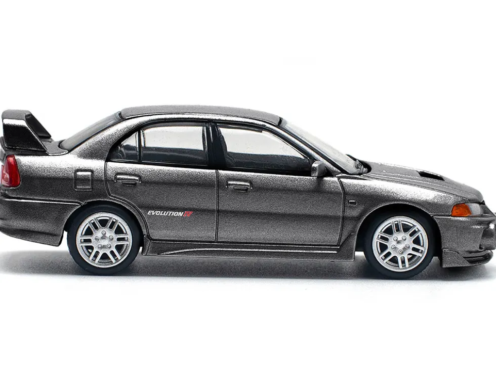 Mitsubishi Lancer Evolution IV RHD (Right Hand Drive) Dark Gray Metallic 1/64 Diecast Model Car by Pop Race