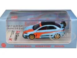 Mitsubishi Lancer Evolution X Varis RHD (Right Hand Drive) Light Blue with Black Top and Orange Stripes 1/64 Diecast Model Car by CM Model