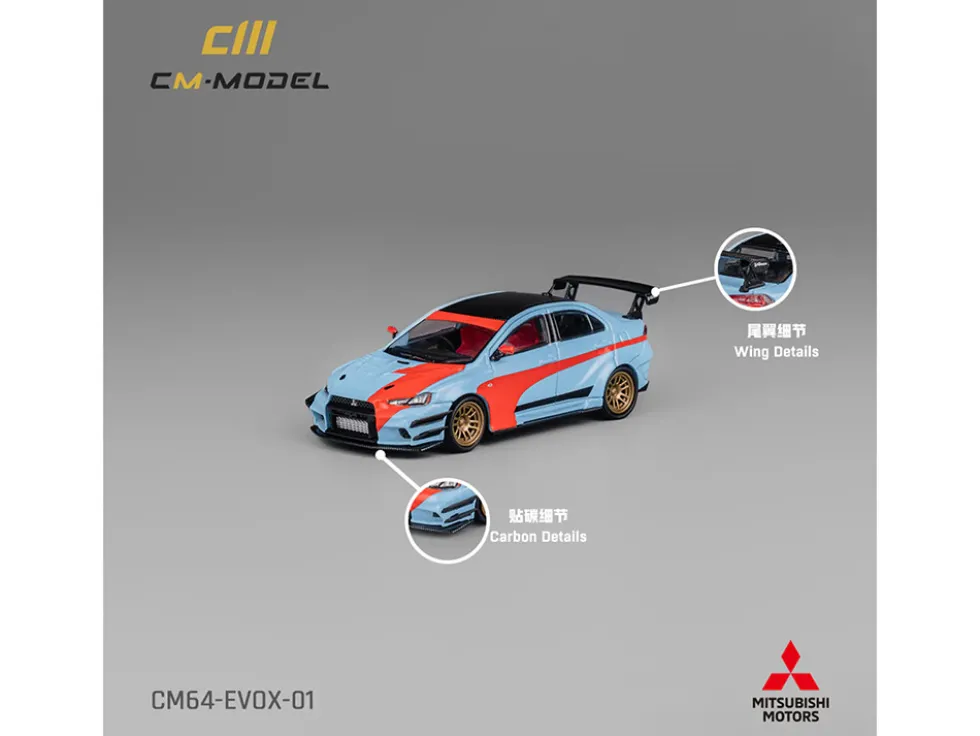 Mitsubishi Lancer Evolution X Varis RHD (Right Hand Drive) Light Blue with Black Top and Orange Stripes 1/64 Diecast Model Car by CM Model