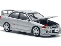 Mitsubishi Lancer Evolution IV RHD (Right Hand Drive) Steel Silver Metallic 1/64 Diecast Model Car by Pop Race