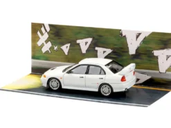 Mitsubishi Lancer RS Evolution IV RHD (Right Hand Drive) "MonStar" White "Initial D" (1995-2013) Manga "Diorama Set Series" 1/64 Diecast Model Car by Hobby Japan