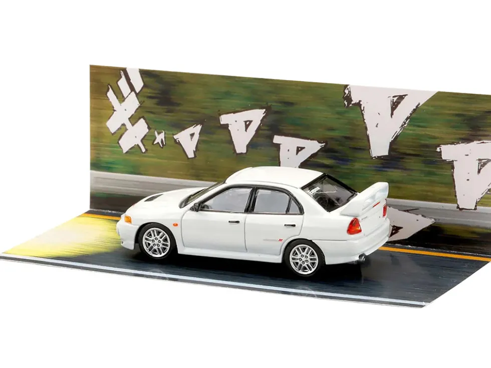 Mitsubishi Lancer RS Evolution IV RHD (Right Hand Drive) "MonStar" White "Initial D" (1995-2013) Manga "Diorama Set Series" 1/64 Diecast Model Car by Hobby Japan