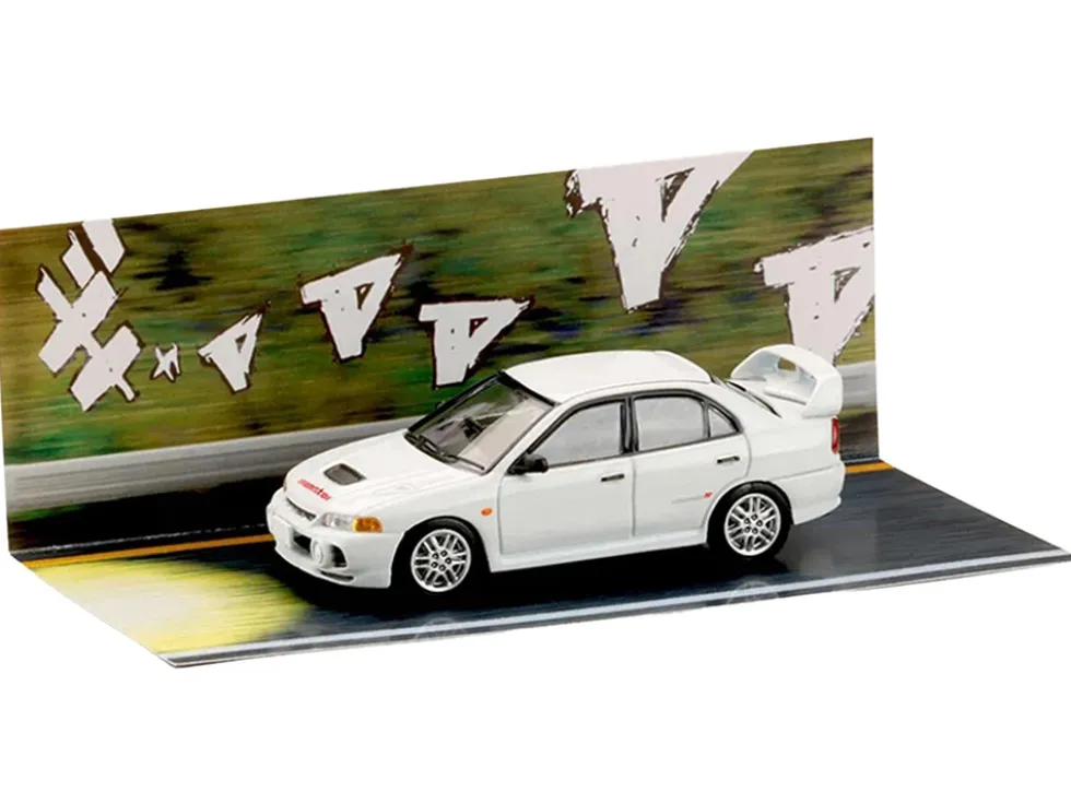 Mitsubishi Lancer RS Evolution IV RHD (Right Hand Drive) "MonStar" White "Initial D" (1995-2013) Manga "Diorama Set Series" 1/64 Diecast Model Car by Hobby Japan
