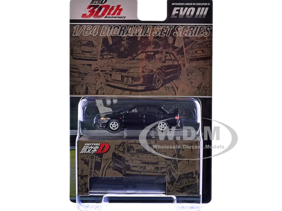 Mitsubishi Lancer RS Evolution III RHD (Right Hand Drive) Black "Initial D" (1995-2013) Manga "Diorama Set Series" 1/64 Diecast Model Car by Hobby Japan