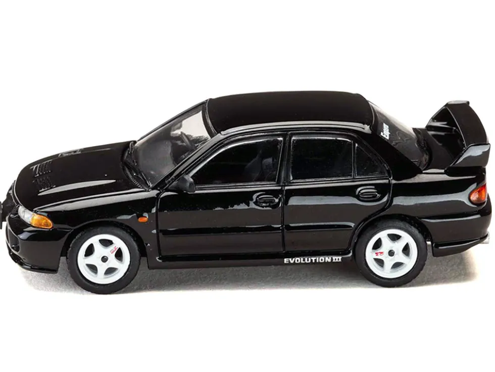Mitsubishi Lancer RS Evolution III RHD (Right Hand Drive) Black "Initial D" (1995-2013) Manga "Diorama Set Series" 1/64 Diecast Model Car by Hobby Japan