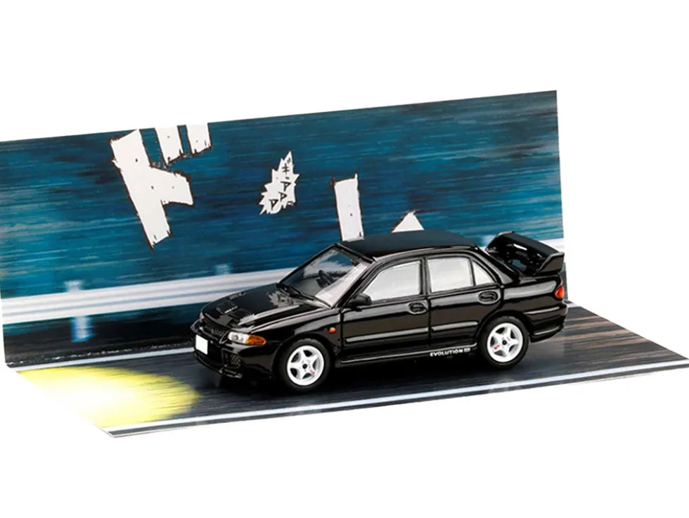 Mitsubishi Lancer RS Evolution III RHD (Right Hand Drive) Black "Initial D" (1995-2013) Manga "Diorama Set Series" 1/64 Diecast Model Car by Hobby Japan