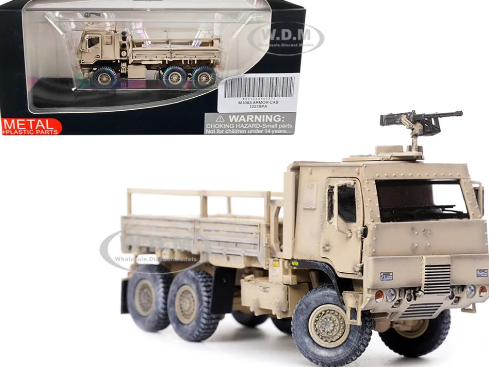 M1083 MTV Medium Tactical Vehicle Armored Cab Cargo Truck with Turret Desert Camouflage US Army Armor Premium Series 1/72 Diecast Model Panzerkampf 12219PA