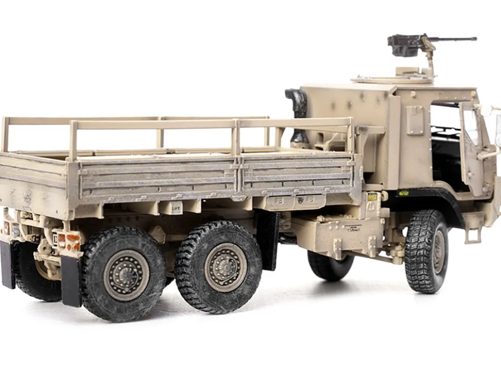 M1083 MTV Medium Tactical Vehicle Armored Cab Cargo Truck with Turret Desert Camouflage US Army Armor Premium Series 1/72 Diecast Model Panzerkampf 12219PA