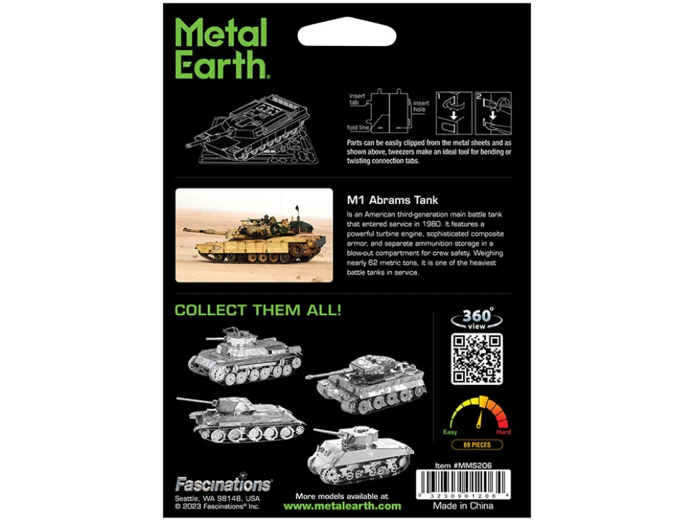 Model Kit American M1 Abrams Tank (Moderate Difficulty) Steel Model by Metal Earth