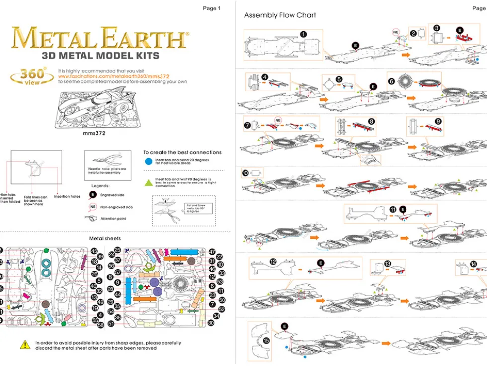 Model Kit 1989 Batmobile "Batman" (1989) Movie (Challenging Difficulty) Steel Model by Metal Earth